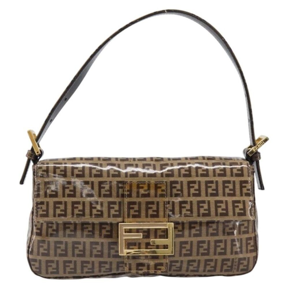 Fendi Mamma Baguette Zucca Patent Leather Beige Canvas Shoulder Bag Bag